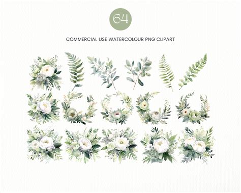 64 Sage Green Flowers PNG Watercolor Floral Clipart Bouquets - Etsy