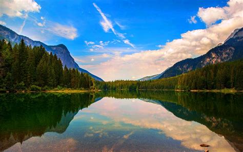 nature, Landscape, Lake, Reflection, Mountain, Clouds, Forest, Italy, Water, Summer, Trees, Calm ...