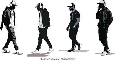 Stylish Man Walking Headphones People Silhouette Stock Vector (Royalty ...