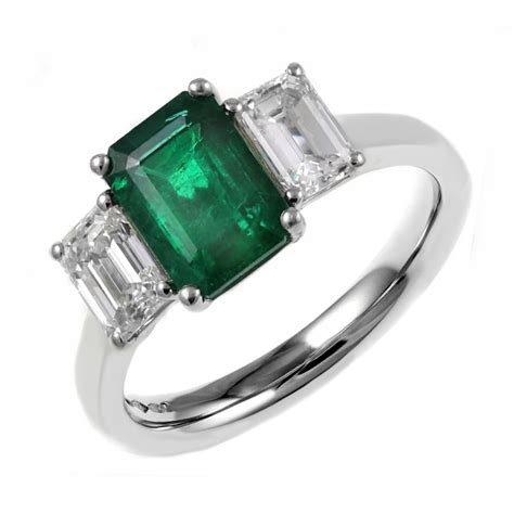 Platinum 1.34ct emerald & 0.80ct diamond 3 stone ring - Jewellery from Mr Harold and Son UK