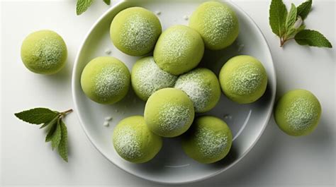 Premium AI Image | Mochi green tea Matcha traditional rice cake street food