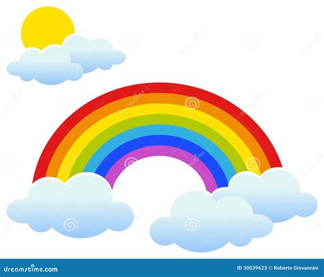 Rainbow with Sun and Clouds Stock Vector - Illustration of harmony, isolated: 30039623