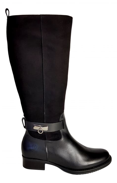 Cheddar Super Wide Calf Ladies Boot Black Street/Suede - Super Wide ...