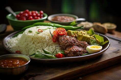 Premium AI Image | Spicy and flavorful nasi padang with beef background