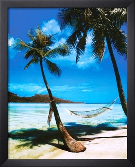 Tropical Beach Hammock Palm Trees Art Poster Print