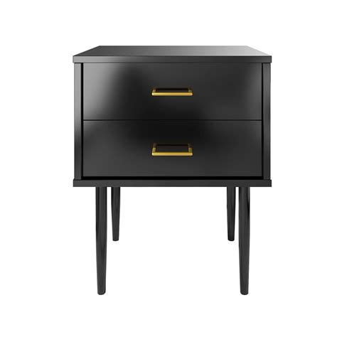 Nightstand for Bedrooms Bedside Tables with 2 Drawers Modern Black Night Stand Table Mid Century ...