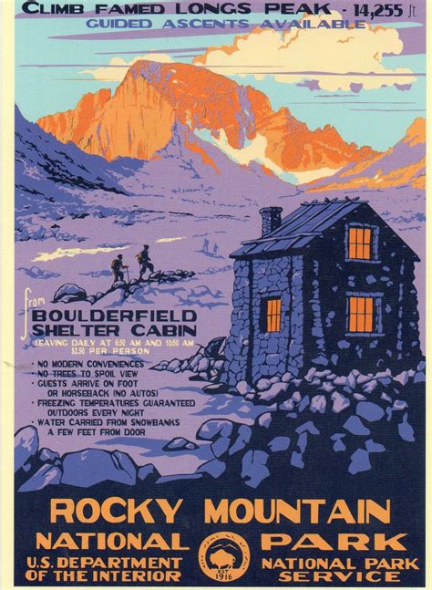 Rocky Mountain National Park Boulderfield Shelter Cabin WPA Poster | Wpa national park posters ...