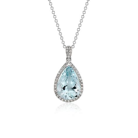 Aquamarine and Diamond Halo Pendant in 14k White Gold (13x9mm) | Blue Nile