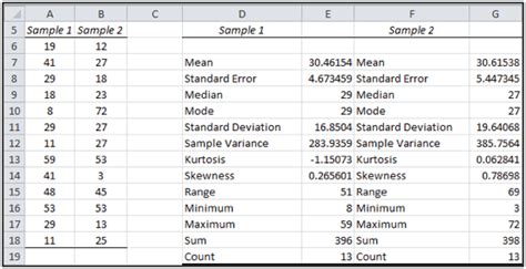 Descriptive Statistics Excel