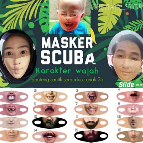 Jual MASKER KAIN SCUBA (KARAKTER WAJAH) KPOP Lucu 3D Masker motif wajah animasi masker unik ...