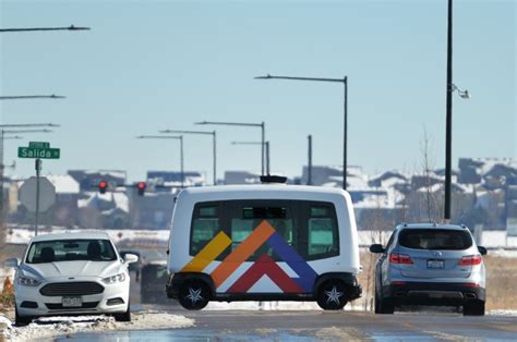 Self-driving shuttle near Denver airport operated by EasyMile