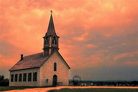 Download Orange (Color) Cloud Sky Sunset Church Religious Chapel HD Wallpaper