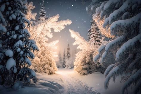 Digital Backdrop, Night Snowy Trees Digital Background Christmas ...