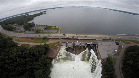 Drone pictures of Lake Murray dam with gates open | bradwarthen.com