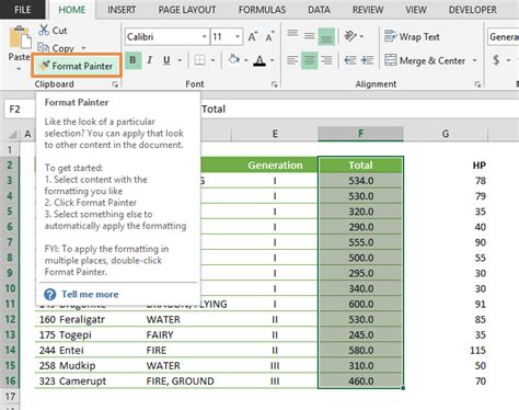 How to use format painter in Excel