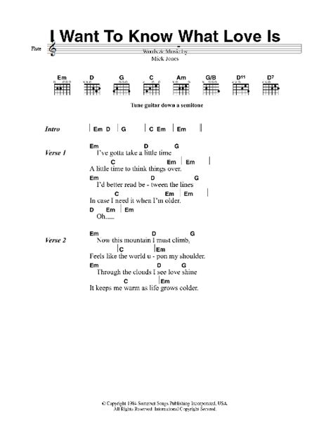 I Want To Know What Love Is by Foreigner Sheet Music for Guitar Chords/Lyrics at Sheet Music Direct