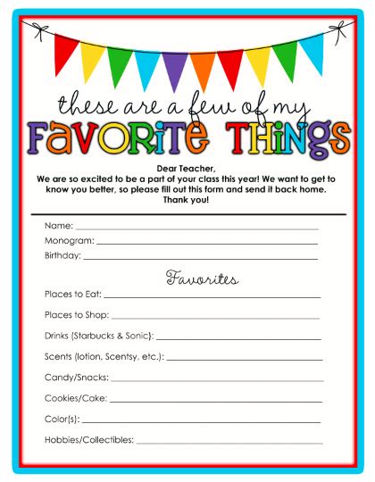 Life {Sweet} Life: Teacher's Favorite Things Template & Printable Update