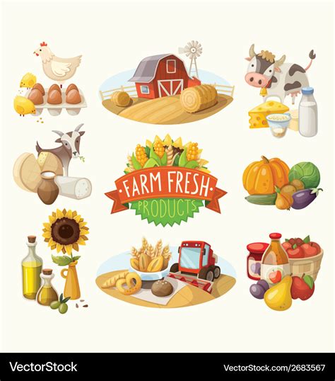 Set of with farm fresh products Royalty Free Vector Image