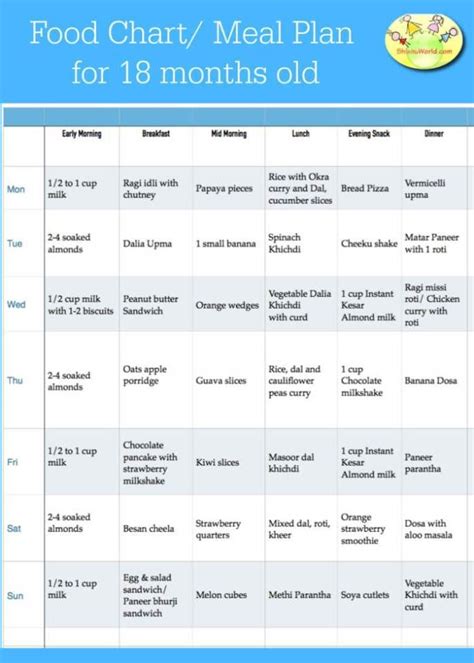 18 Month Baby Food Chart/ Toddler Food Chart/ Meal Plan for 18 months baby - ShishuWorld | Baby ...