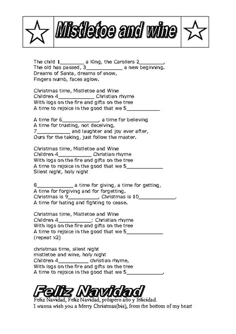 Song Worksheet: Mistletoe and Wine by Cliff Richards