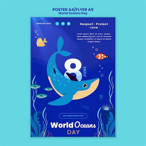 Free PSD | World ocean day poster template