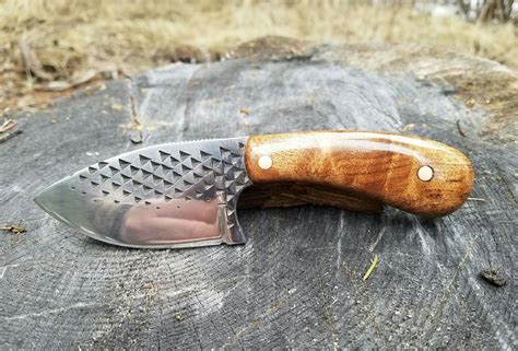 Custom Skinner made from rasp. Handle is made from stabilized mesquite burl Diy Knife, Camp ...