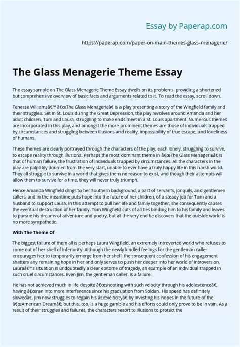 The Glass Menagerie Theme Essay Free Essay Example