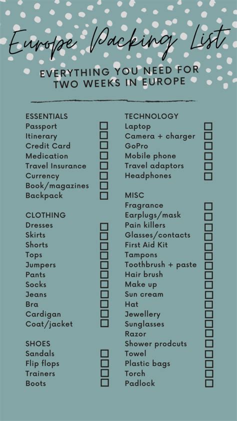 Packing List for Europe: Essential Travel Items (+ printable checklist)