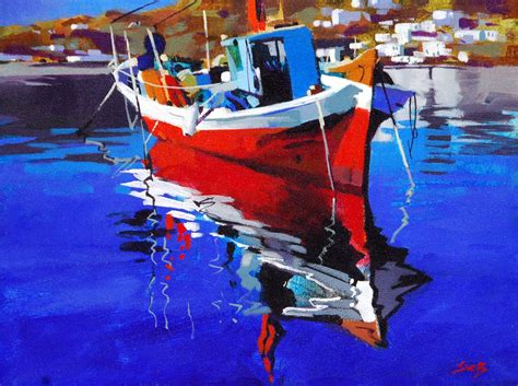 Greek Fishing Boat by Mike Svob 12X16 | Marine painting, Painting workshop, Painting