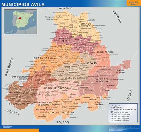 Municipalities Avila wall map from Spain | Largest maps of the world ...