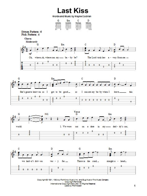 Last Kiss by J. Frank Wilson - Easy Guitar Tab - Guitar Instructor