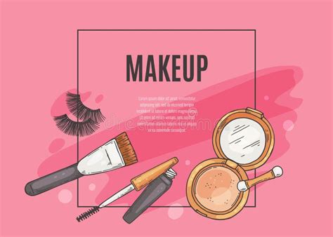 Makeup Banner with Cosmetics and Makeup Tools Sketch Vector Illustration. Stock Vector ...