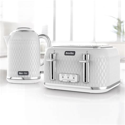 Curve Jug Kettle and Toaster Set, White and Chrome | Breville