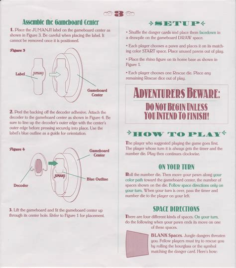 Jumanji Board Game Instructions Classic Board Game | Etsy