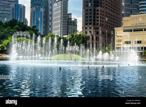 Fountain in KLCC Park. It is public park located in the vicinity of ...