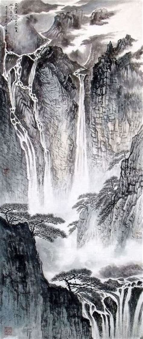 Chinese Waterfall Painting 1452010, 56cm x 136cm(22〃 x 53〃)