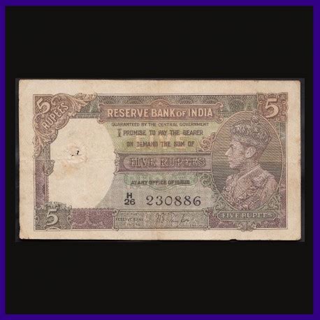 5 Rupees Note, J.B.Taylor, George VI, British India