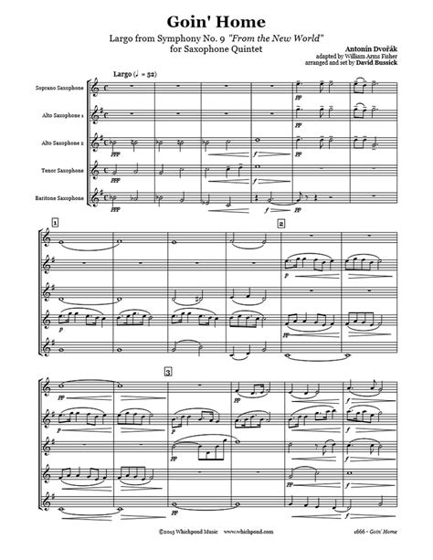 Dvořák Going Home Saxophone Quintet PDF Sheet Music Download ...