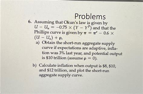 Solved Problems6. ﻿Assuming that Okun's law is given by | Chegg.com