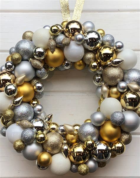 Silver & Gold Christmas Holiday Ornament Wreath