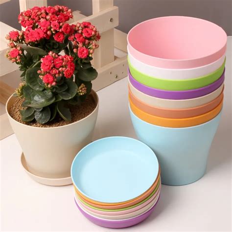 1pcs FlowerPot Colorful Durable resin Plant Flower Pot Gloss Planter Home Garden Decoration with ...