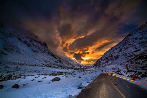 nature, Landscape, Road, Mountain, Sunset, Winter, Snow, Clouds, Sky ...