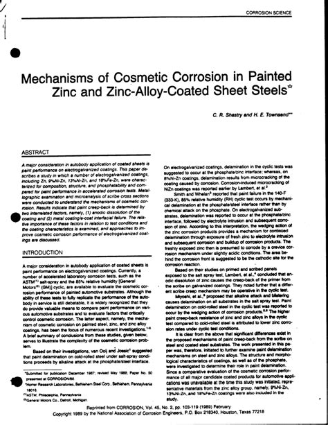 (PDF) Mechanisms of Cosmetic Corrosion in Painted Zinc and Zinc-Alloy ...