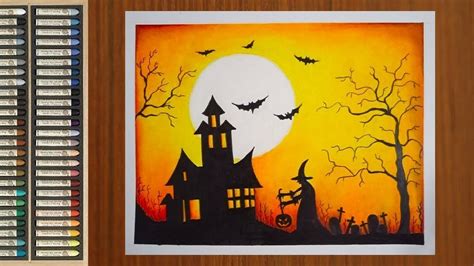 Halloween Oil Pastel Drawing Easy For Kids - Feketerdo