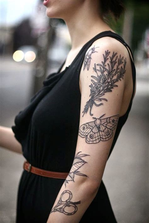 Moth Botanical Tattoos for Women, Women Tattooed with Combo Designs, Butterfly Scissor Moth ...