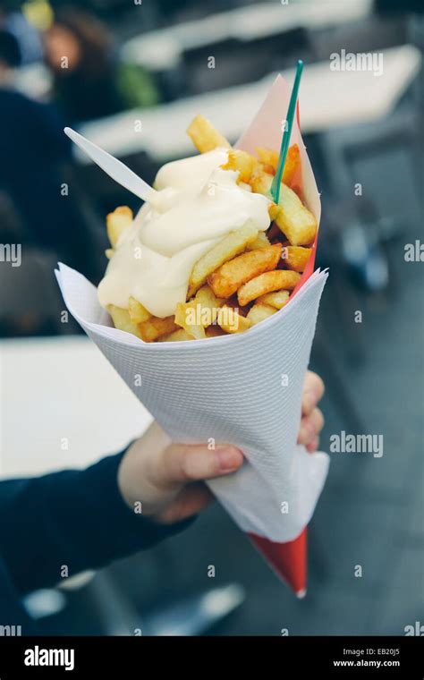 Belgian fries cone mayo Brussels Belgium Stock Photo - Alamy