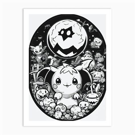 Pokemon Halloween Pokemon Black And White Pokedex Art Print by Buggy - Fy