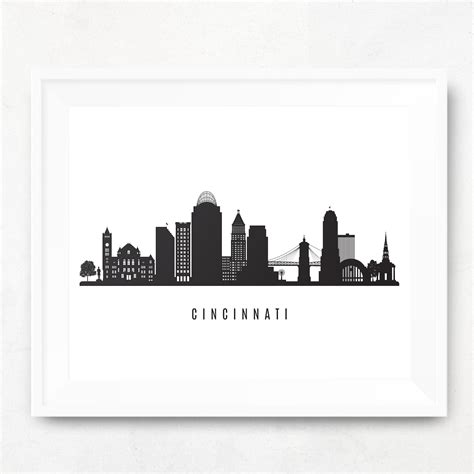 Cincinnati Skyline Printable Black White Wall Art | Etsy