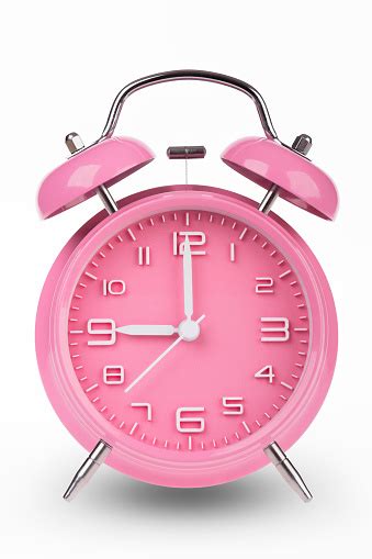 Pink Alarm Clock With Hands At 9 Am Or Pm Stock Photo - Download Image Now - iStock