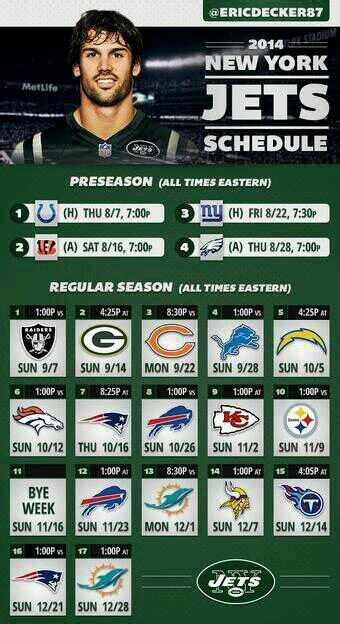 Eric's New NFL Team: New York Jets Schedule